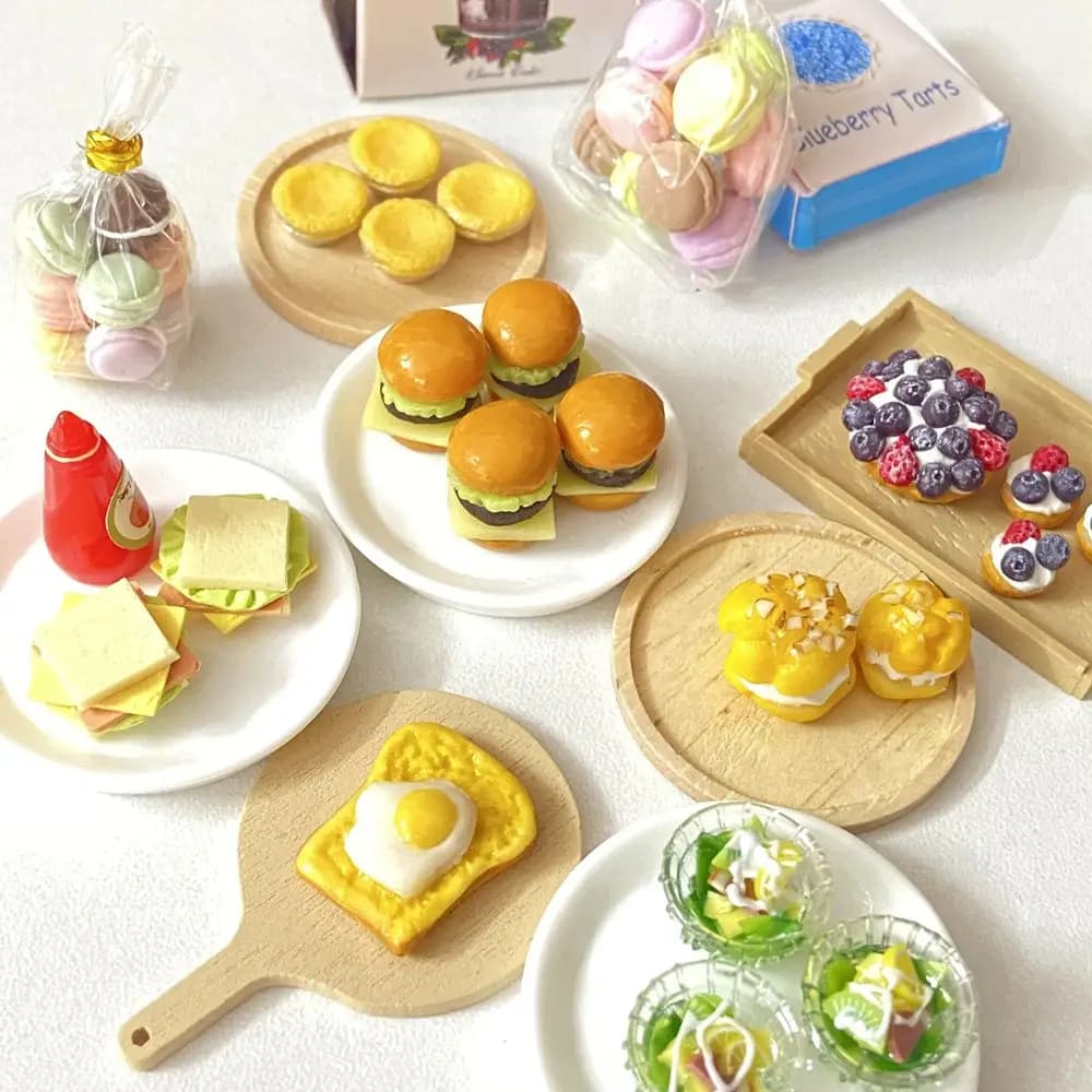 1 ensemble 1:12 Miniature Hamburger Mini salade de fruits semblant de nourriture pour Blyth OB11 BJD maison de poupée cuisine jouer jouets accessoires