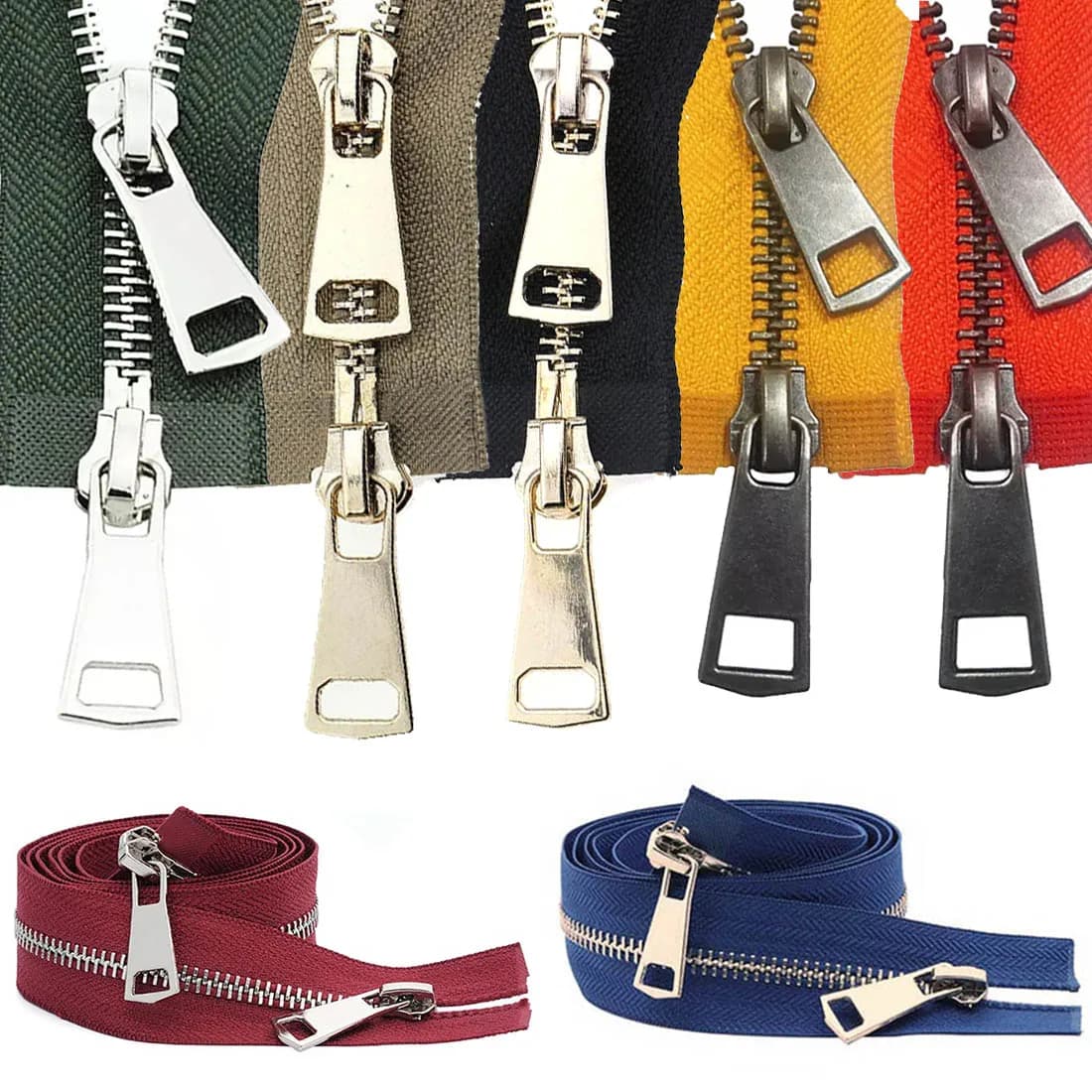 20/30/40/50/60/70/80cm 5 # Doubles curseurs à extrémité ouverte colorés de haute qualité, fermeture éclair en métal, artisanat pour sacs à vêtements de poche en tissu