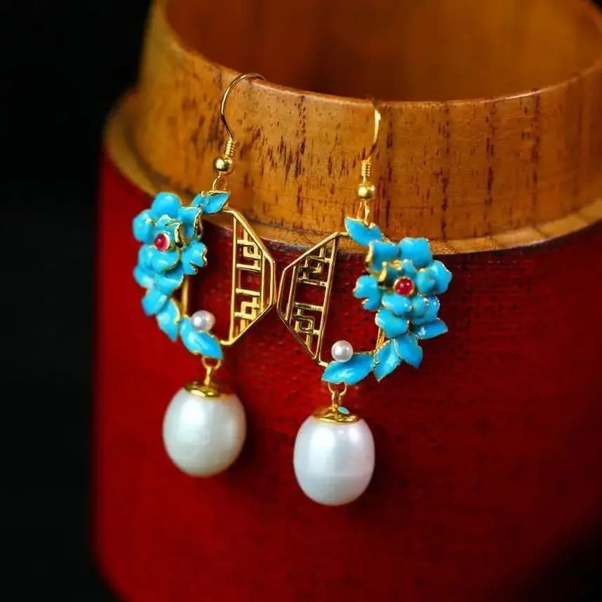 Boucles d'oreilles artisanales en porcelaine et émail époxy, perles synthétiques, Design Original, breloque de Style palais rétro chinois, bijoux en argent pour femmes