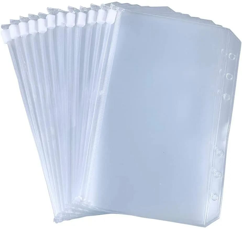 Pochettes de classeur en PVC imperméables, pocommuniste zippées pour classeur à 6 anneaux, sacs adt cuir chevelu, organisateurs de poudres, taille horizon/A5, 6 trous, 10 pièces
