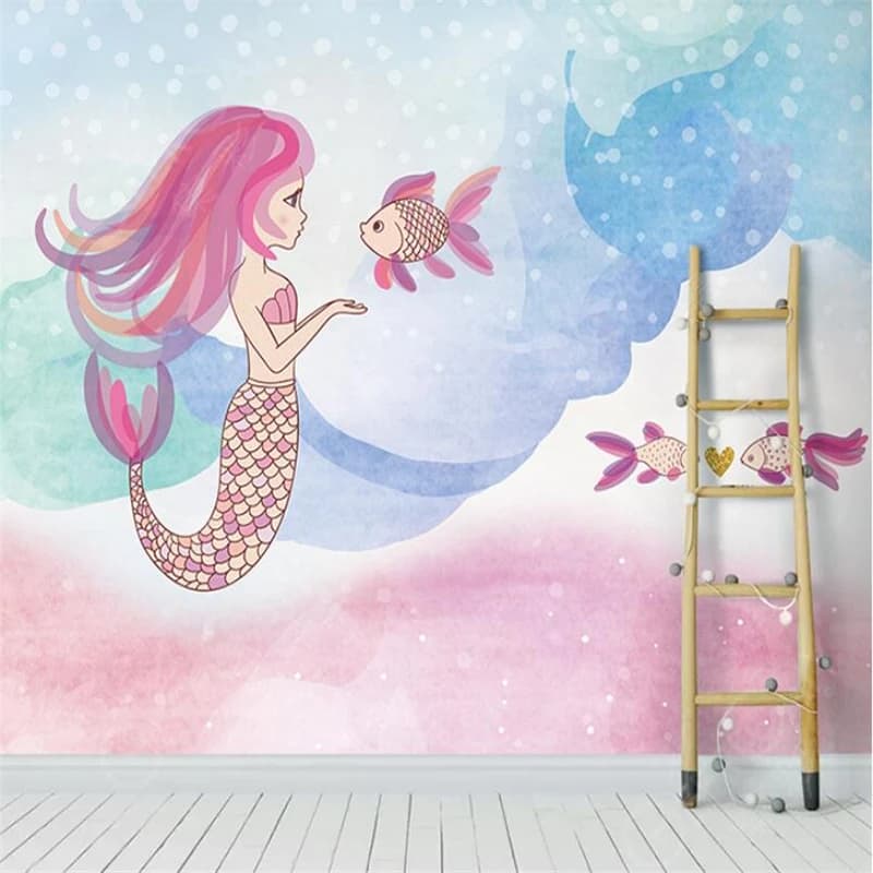 Papier Peint Mural Personnalisé avec Photo du Monde Sous-Marin, Sirène, Dessin Animé, pour Chambre d'Enfant Garçon et Fille, Décoration de la Maison