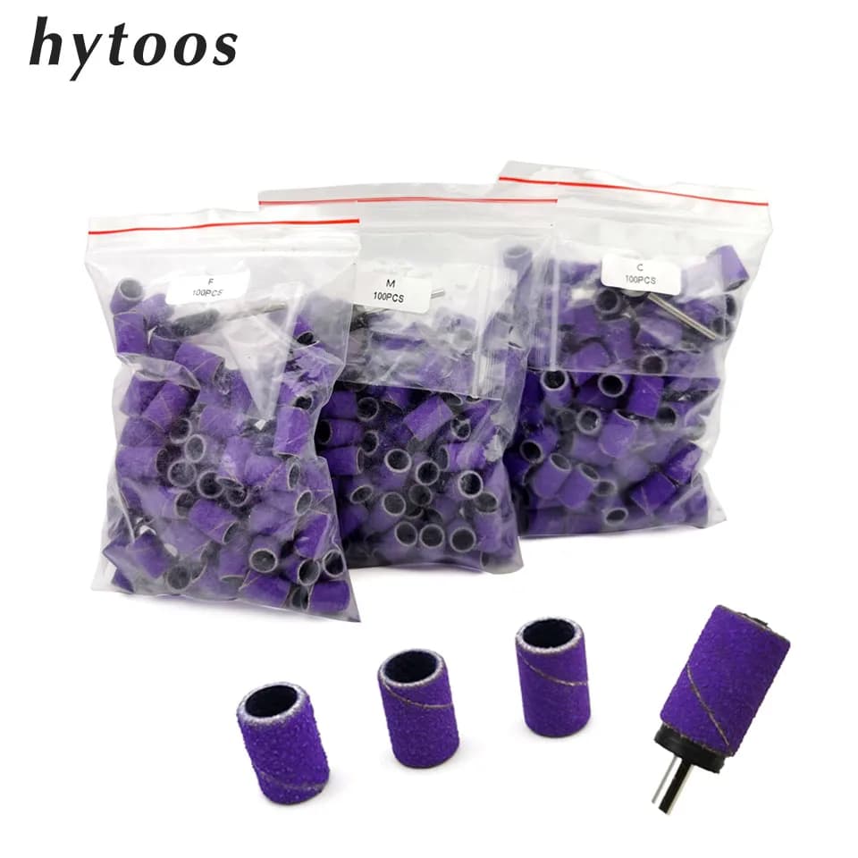 HYTOOS 100 pièces/sac bandes de ponçage violettes sans mandrin en caoutchouc foret à ongles accessoires Gel élimination soins des ongles outil de polissage