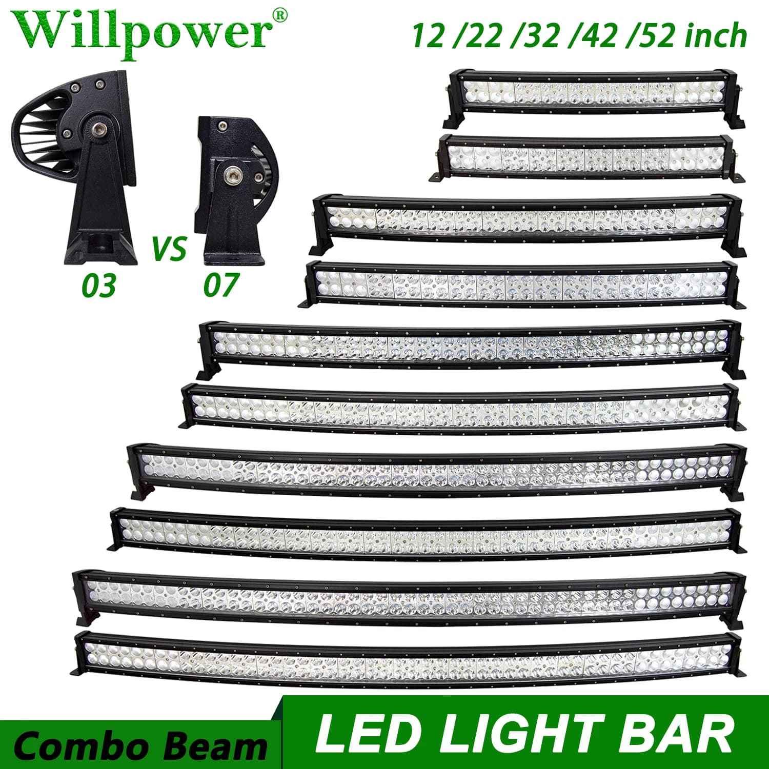 Barre lumineuse LED incurvée pour toit de voiture SUV, 22 32 42 52 pouces, pour Jeep Chevy Dodge 4runner, 4x4 4WD, camion tout-terrain, pick-up, pare-chocs, antibrouillard
