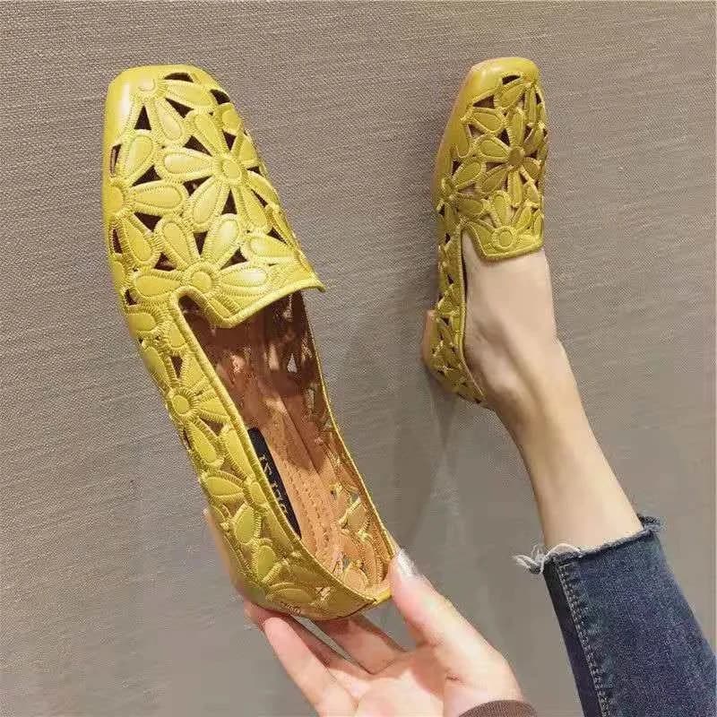 Taille 35-42 chaussures d'été à bout carré pour femmes chaussures de créateur brodées mocassins à enfiler souples mocassin loisirs ballerines pour femmes