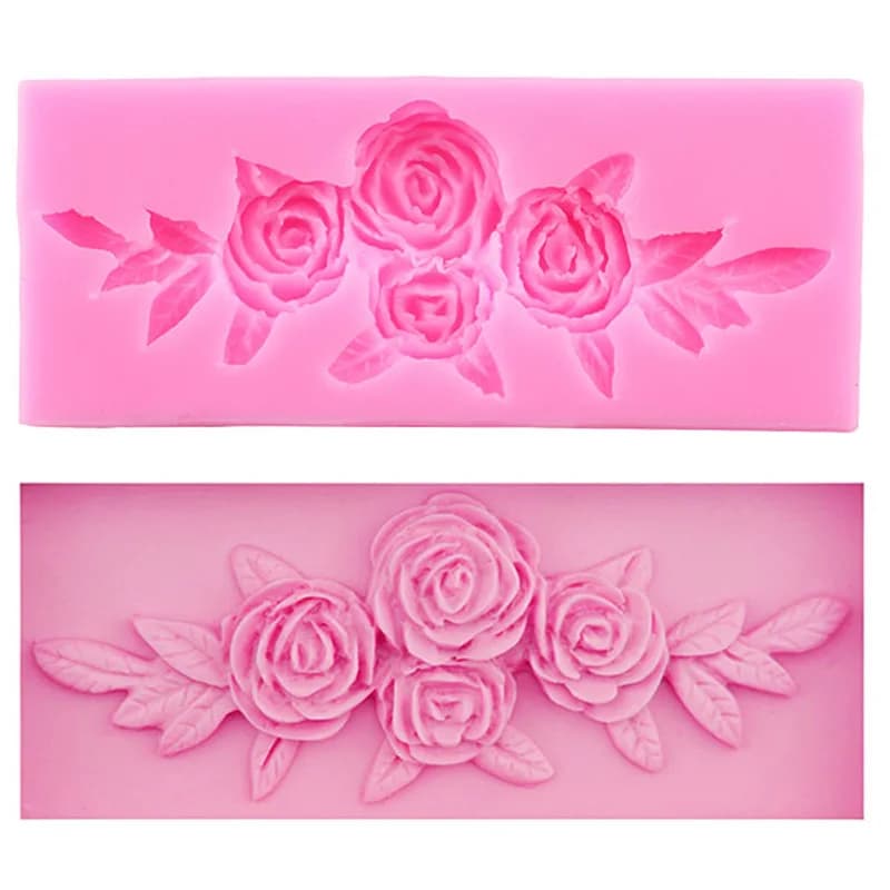 Moules en Silicone en forme de feuille de Rose et de fleur, outils de décoration de gâteau Fondant de mariage, moule en résine d'argile bonbon, moules à pâte à chocolat