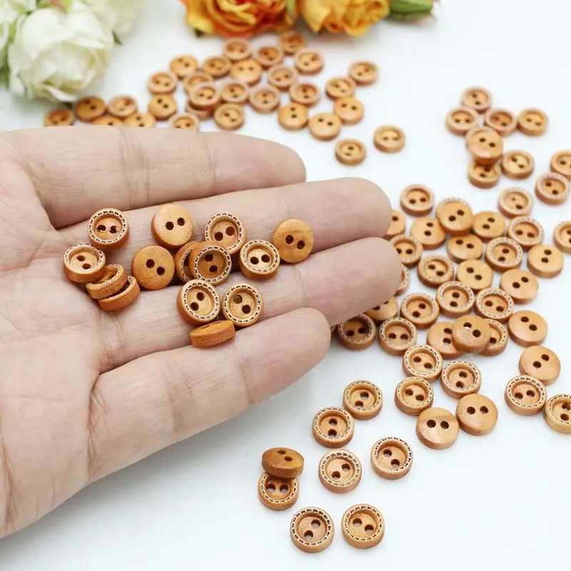 100 ou 200 pièces/lot de mini-boutons mixtes pour artisanat de poupées, scrapbooking, petits boutons en bois de 9 mm à 10 mm, fournitures d'artisanat DIY, décoration de la maison