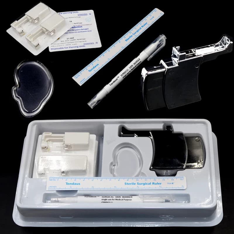 Kit de perçage stérile jetable, pistolet de perçage pour Cartilage, Tragus, Helix, sans douleur, outil de perçage avec boîte en plastique, 1 ensemble