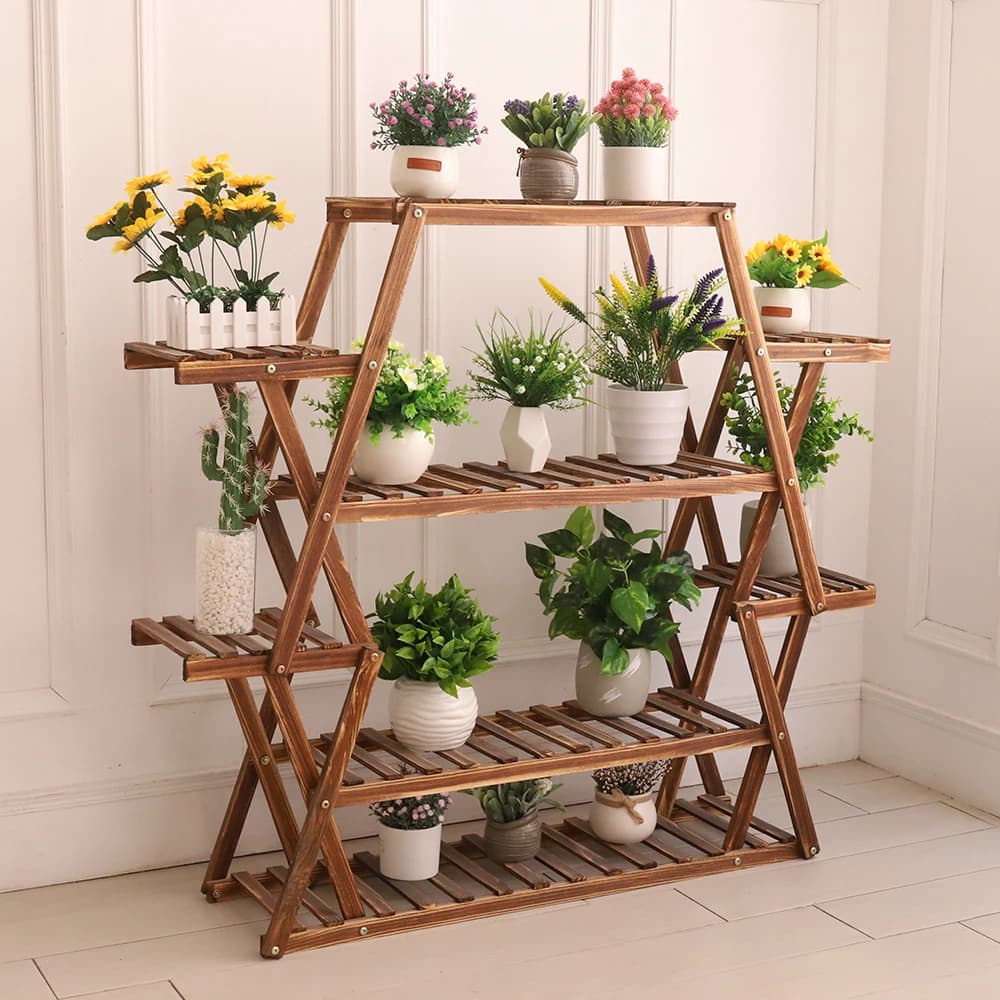 Grand support triangulaire pour plantes en bois, support de Pot de fleur d'intérieur à 6 niveaux, présentoir d'angle, organisateur