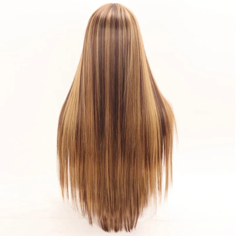 Perruque synthétique 30 pouces P4/27 avec frange, cheveux longs et lisses pour femme, perruques noires naturelles en solde, perruque couleur piano pour femme