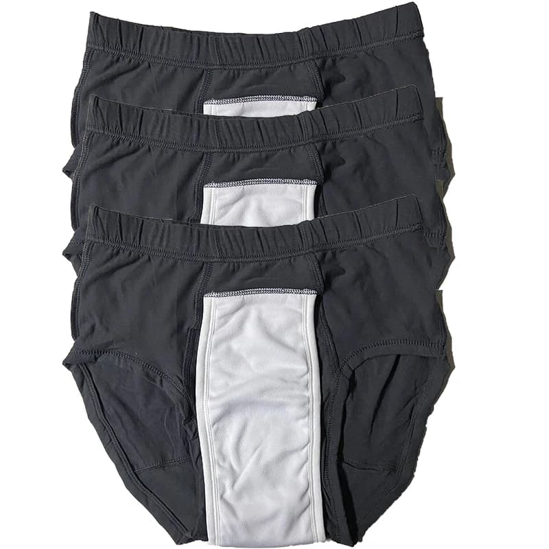 Lot de 3 sous-vêtements d'incontinence pour hommes, slips d'incontinence urinaire en coton à absorption régulière, réutilisables et lavables