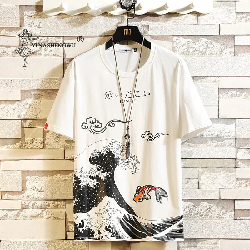 T-Shirt manches courtes à col rond pour homme, style japonais, mode, ample, imprimé, Hip-hop, tendance, printemps et été