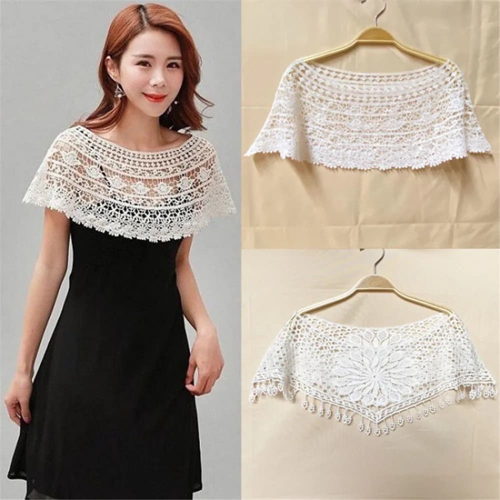 Faux Col en Dentelle Fine Ajourée, Châle, Pull, Jupe à Bretelles Courtes, Faux Col, Poignées, Cols Amovibles, Protection Solaire, Été