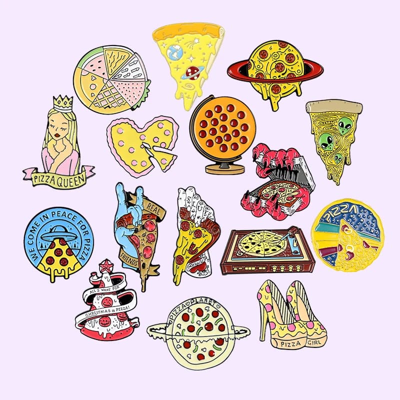 Broche Pizza en émail, main du diable, planète ovni, Halloween, épingle à revers, Badge gothique drôle en métal, bijoux cadeau pour amis, vente en gros