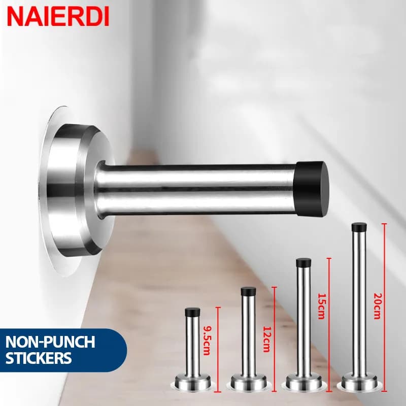 NAIERDI-Butée de porte en caoutchouc et acier inoxydable, butée de porte rapide, pare-chocs mural, loquet de porte non magnétique, support de porte