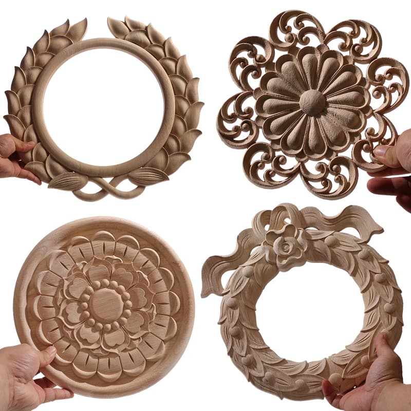 Applique en bois pour décoration de meubles en bois, décalcomanie en bois non peinte, fleurs longues, murs en bois, décoration de maison, décoration de fenêtre