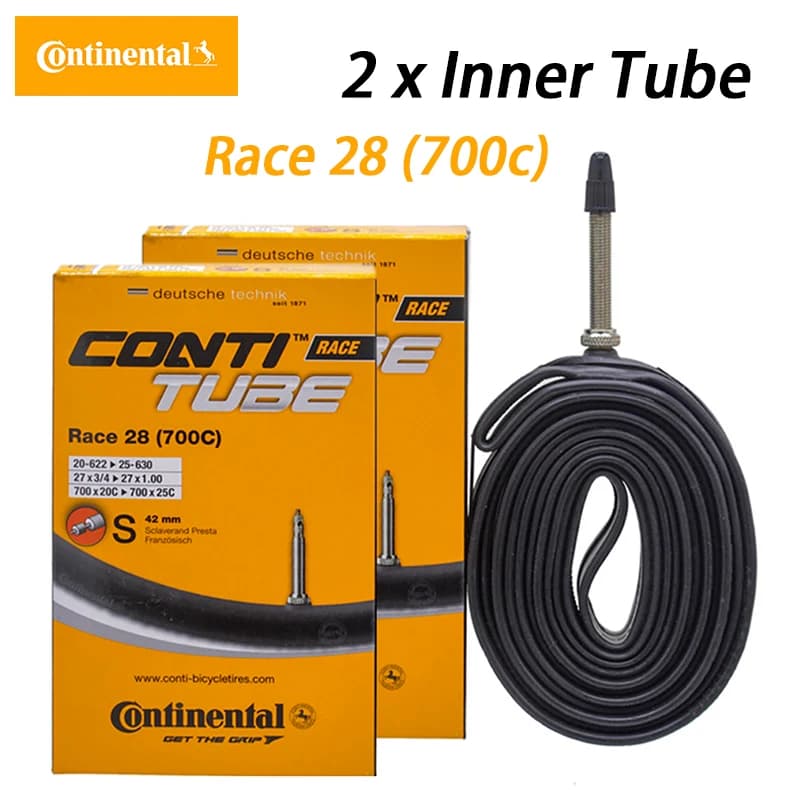 Continental Race 28 – chambre à air pour vélo de route, 1 paire, 700c x 20-25, Presta 42mm 60mm, Valve française, Sclaverand