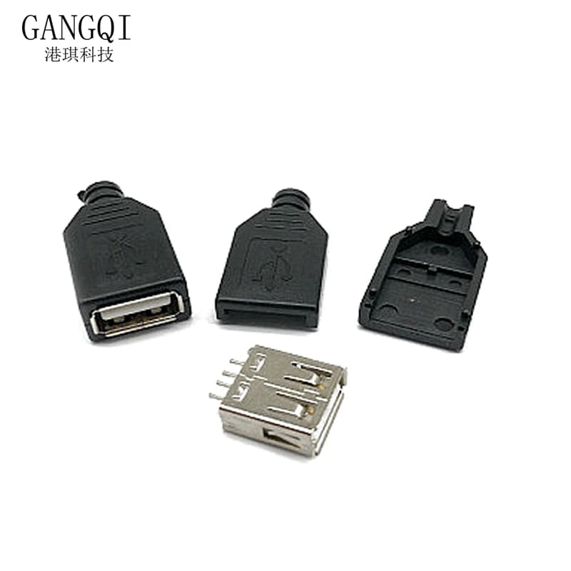 Connecteur de prise USB femelle Type A avec couvercle en plastique noir, adaptateur allergique USB 2.0, PCB Type-A, kits de bricolage, 4 broches, 10 pièces