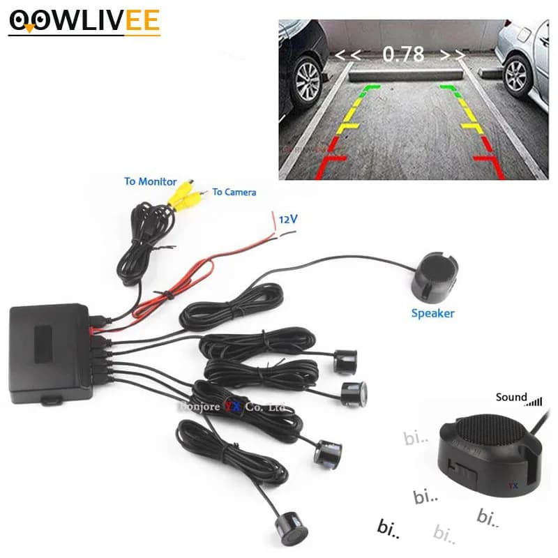 OOWLIVEE capteur de stationnement de voiture 4 voiture inverse sauvegarde arrière étape Buzzer Radar alerte système vidéo Parktronic pour voiture Radio Image caméra