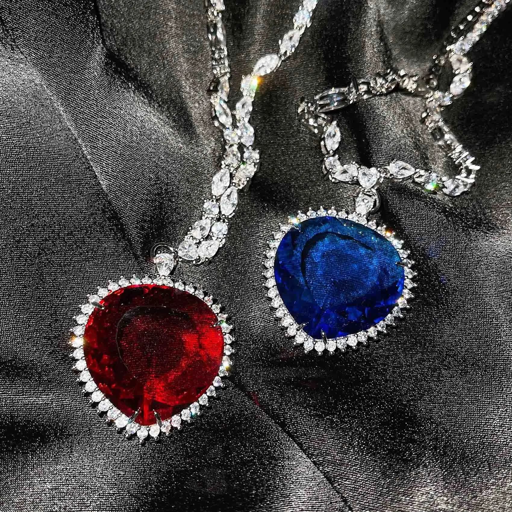 Colliers OUS ANIC Coeur de l'Océan pour Femme, Clip Romantique, Bijoux de la raq, Cadeau de la Journée de Léon, Bleu Rouge