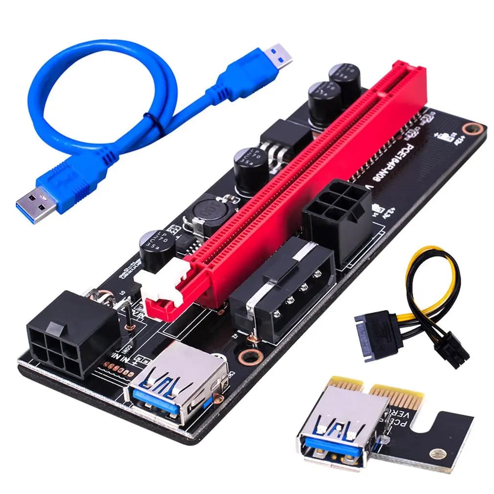 Carte adaptateur PCI-E Riser 009S, 1X 16X, extension PCI E USB, 009S, pour touristes, 6 broches, SATA, 15 broches pour BTC, USB 3.0
