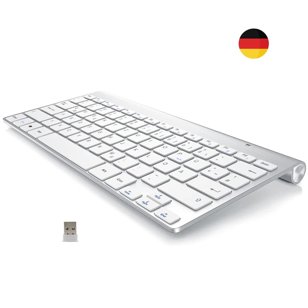 QWERTZ-Clavier sans fil allemand, 2.4G, ultra fin, à faible bruit, pour ordinateur portable, de bureau, Windows, Smart TV