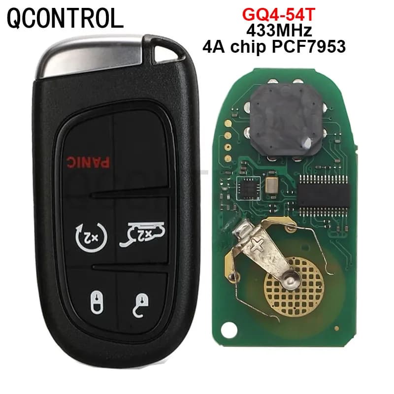 QCONTROL – clé télécommande intelligente KeylessGo 433Mhz hitag-aes 4A, puce 5 BTN, pour Jeep Cherokee, Durango, Chrysler GQ4-54T