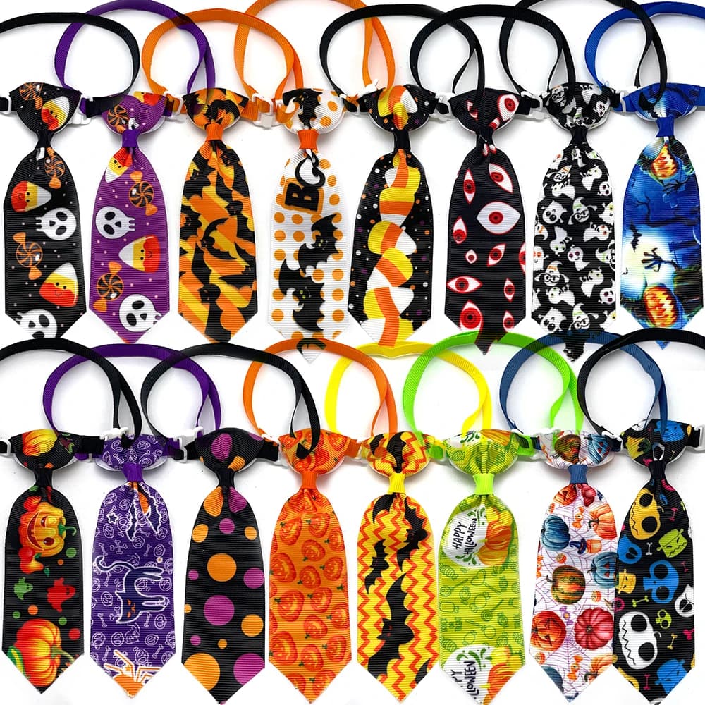 50/100pcs Halloween Fournitures Pour Animaux De Compagnie Chien Noeud Papillon Collier Crâne Citrouille Petit Chien Chiot Chat Bowties Cravate Pour Animaux De Compagnie Produits de Vacances