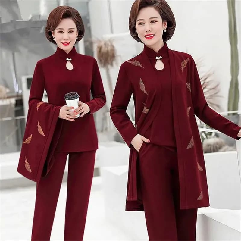 Ensemble élégant trois pièces pour femmes, manteau long imprimé floral, haut court, pantalon adt, 4XL, printemps, automne, 2022, 2344