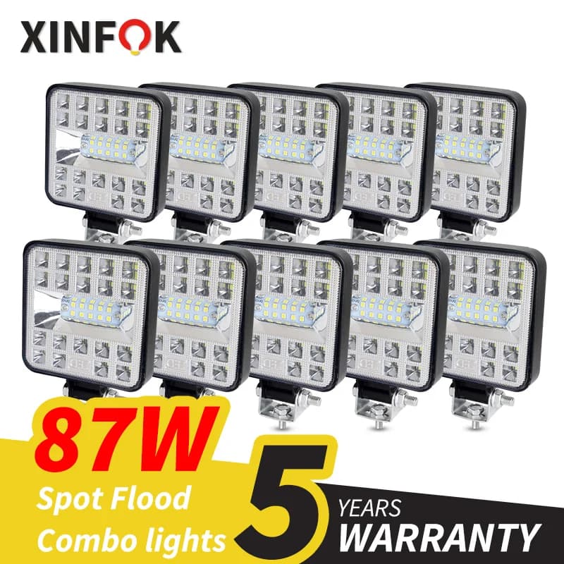 Projecteur de travail LED pour voiture, faisceau combiné 3030 SMD 87 Watts, Spot d'inondation Super lumineux 6500K DC 12-24 Volts, projecteurs pour camion 4x4 4WD