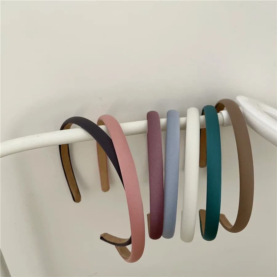 12 couleurs 1cm mince plaine solide bandeau filles Satin plastique bandeau Simple Vintage bandeau cheveux cerceau pour femmes enfants
