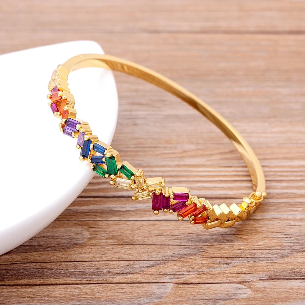 Nidin-Bracelets en cristal de cuivre pour femmes et filles, bijoux arc-en-ciel, breloque, fête de mariage, cadeau d'anniversaire, vente en gros, nouvelle mode