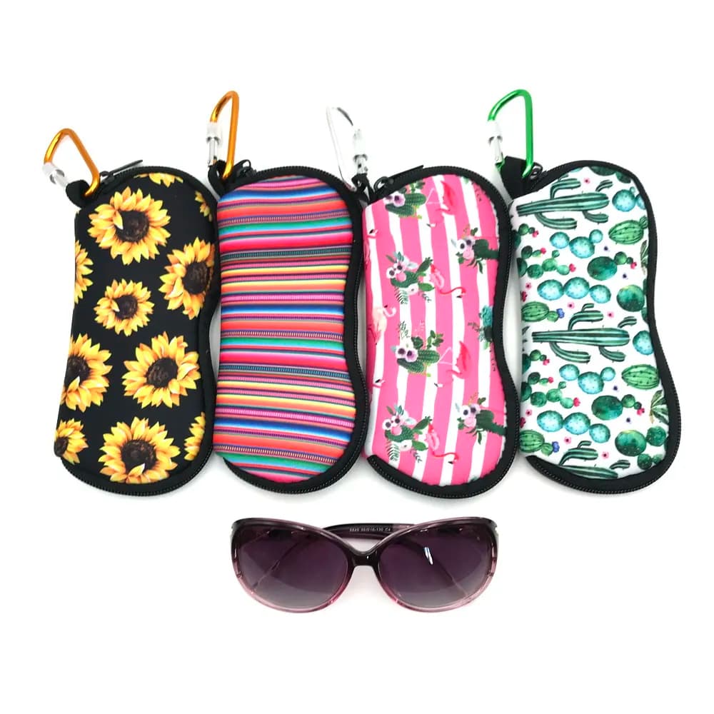 Étui à lunettes en néoprène ultra léger avec mousqueton, étui souple pour lunettes de soleil, fermeture éclair, 1PC
