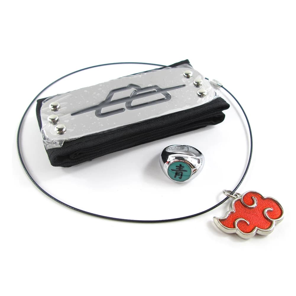 Brdwn Akatsuki Itachi Konoha Pain Deidara Hidan Orochimaru Cosplay bandeau nuage rouge collier anneau 3 pièces/ensemble