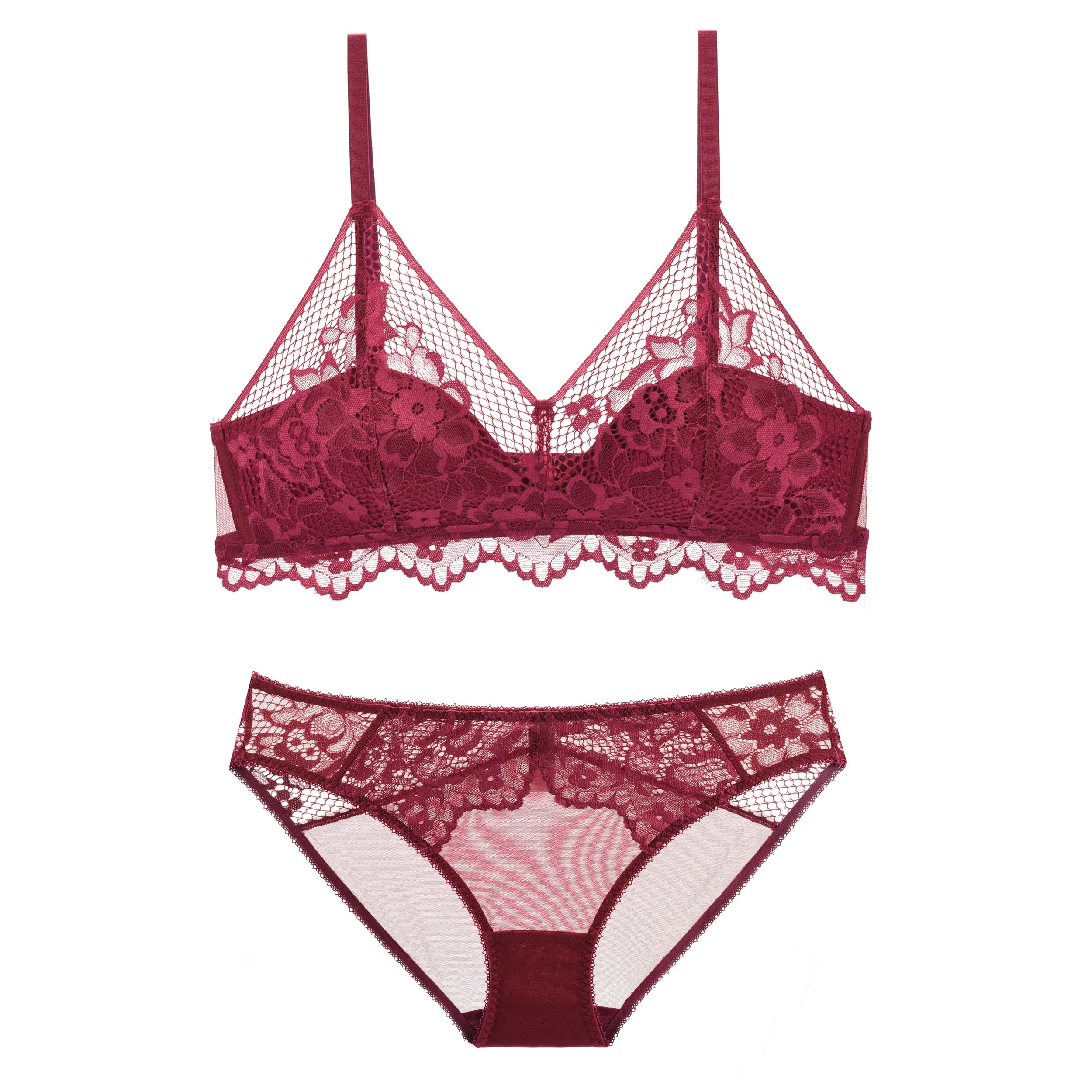 Ensemble soutien-gorge et culotte en coton rouge pour femmes, lingerie fine, dentelle brodée, bonnet triangle, soutiens-gorge sans fil, ensembles de sous-vêtements sexy
