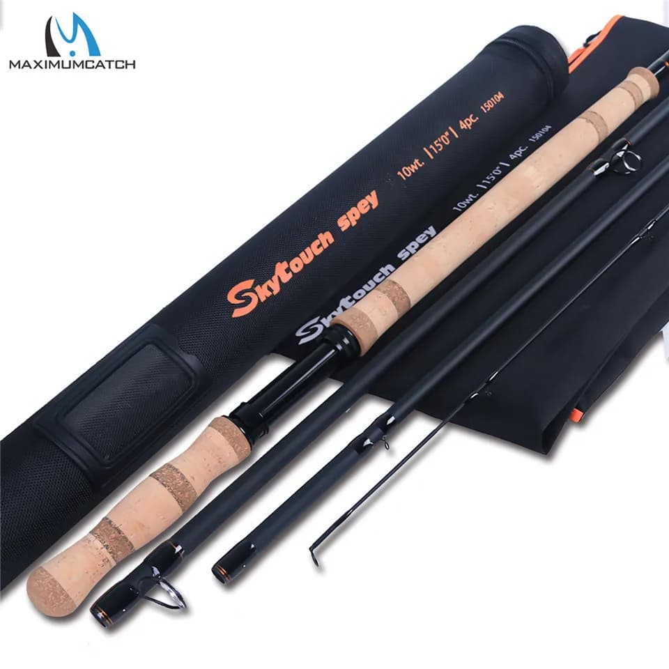 Canne à pêche à la mouche Maximumcatch SkyTouch Switch Spey 11/13/14ft 6-9wt, en fibre de carbone 30T+40T, action rapide, avec poignée de rechange