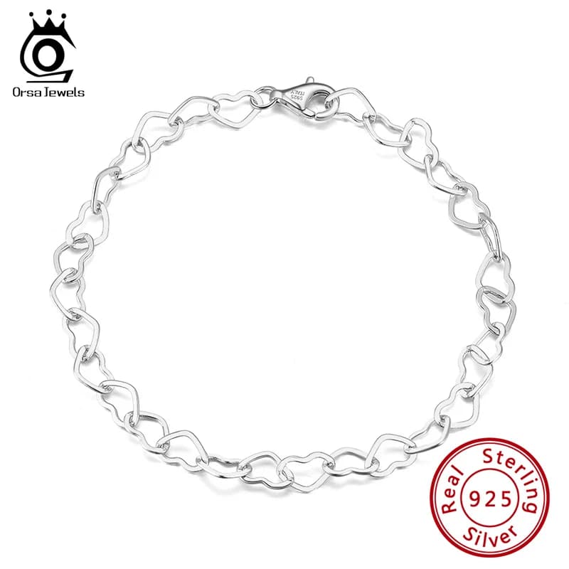ORSA JEWELS 925 en argent Sterling élégant coeur lien chaîne Bracelet pour femmes fille 6.5/7/7.5/8 pouces OL Style Bracelet bijoux SB99