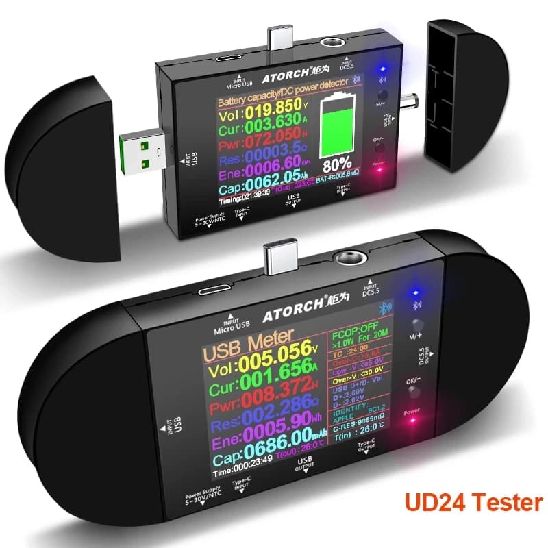UD24 USB testeur type-c 2.4 "pouces DC5.5 ampèremètre numérique voltmètre batterie externe détecteur de tension Volt PD déclencheur compteur électrique