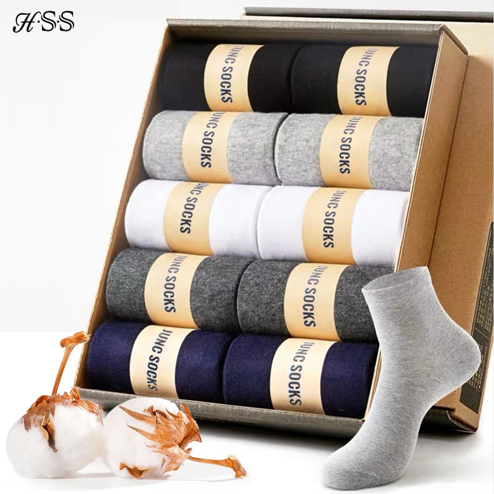HSS – Chaussettes 100% Coton pour Homme, Nouvelle Tendance, Décontractées, Noires, Respirantes, Longues, Été, Hiver, Grandes tailles (7 à 14)