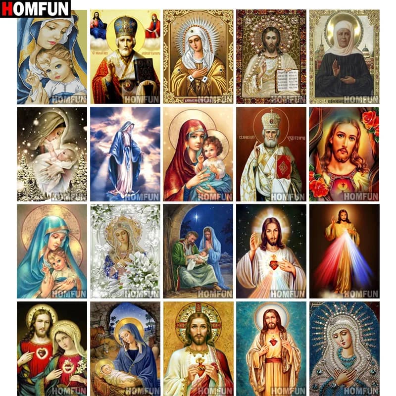 HOMFUN plein carré/rond perceuse 5D bricolage diamant peinture "Religion jésus" 3D diamant broderie point de croix décor à la maison cadeau