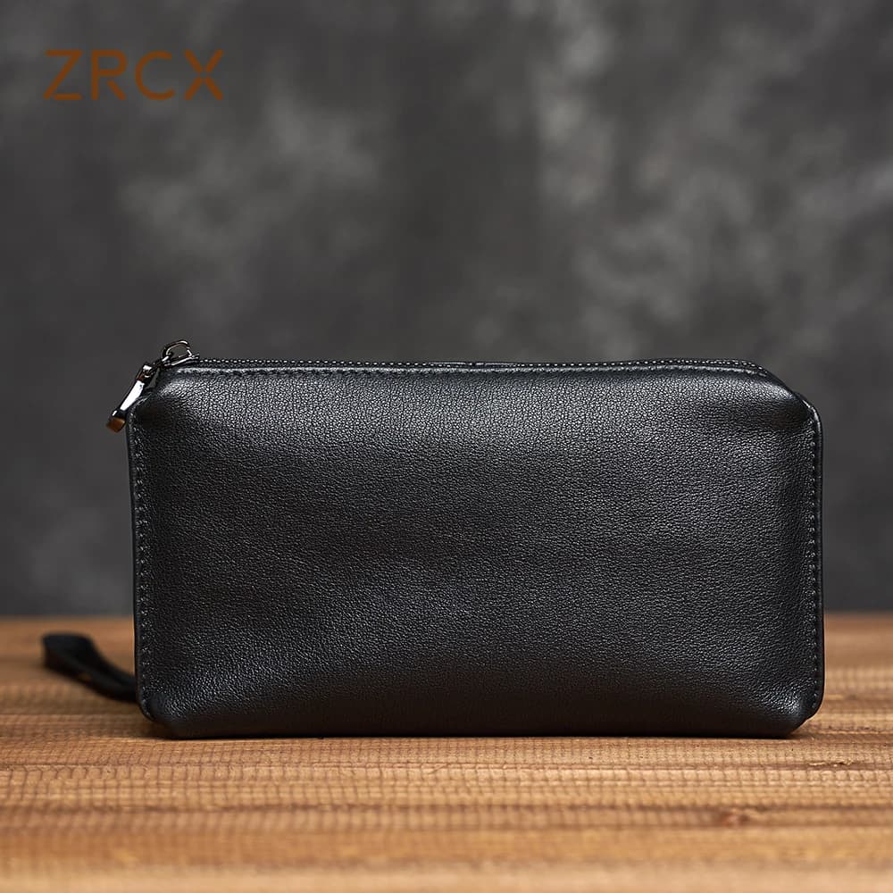 ZRCX – pochette en cuir véritable pour homme, sac à main avec couche supérieure en cuir de vache, décontracté, souple, Long portefeuille, sac Simple pour téléphone portable