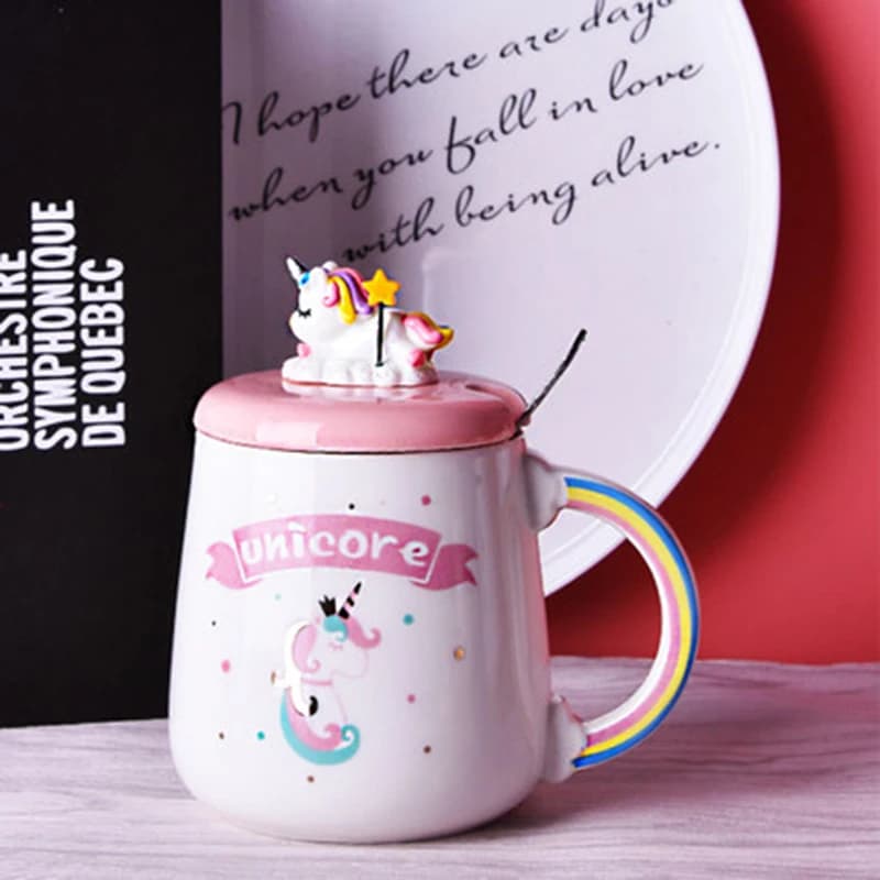 Tasse en céramique licorne 3D, tasse à café de voyage avec cuillère, tasse à thé au lait, tasse de bureau, petit déjeuner, verres, cadeau de mariage, d'anniversaire, décoration de maison