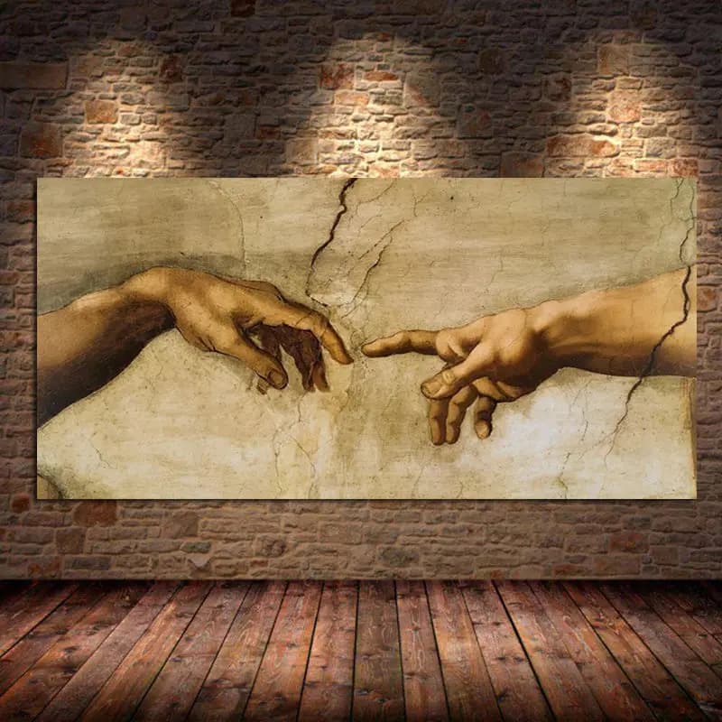 Toile d'art célèbre de la création d'adam de Michelangelo, peinture sur le mur, affiches et imprimés d'art, image main à main sans cadre