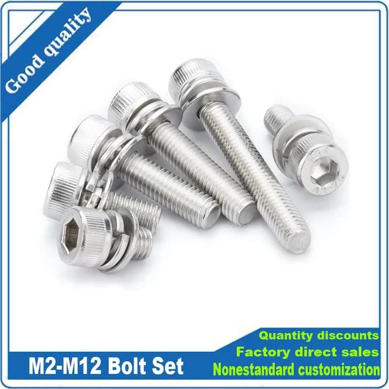 Vis à tête hexagonale en acier inoxydable 304, M2 M2.5 M3 M4 M5 M6 M8 M10 M12