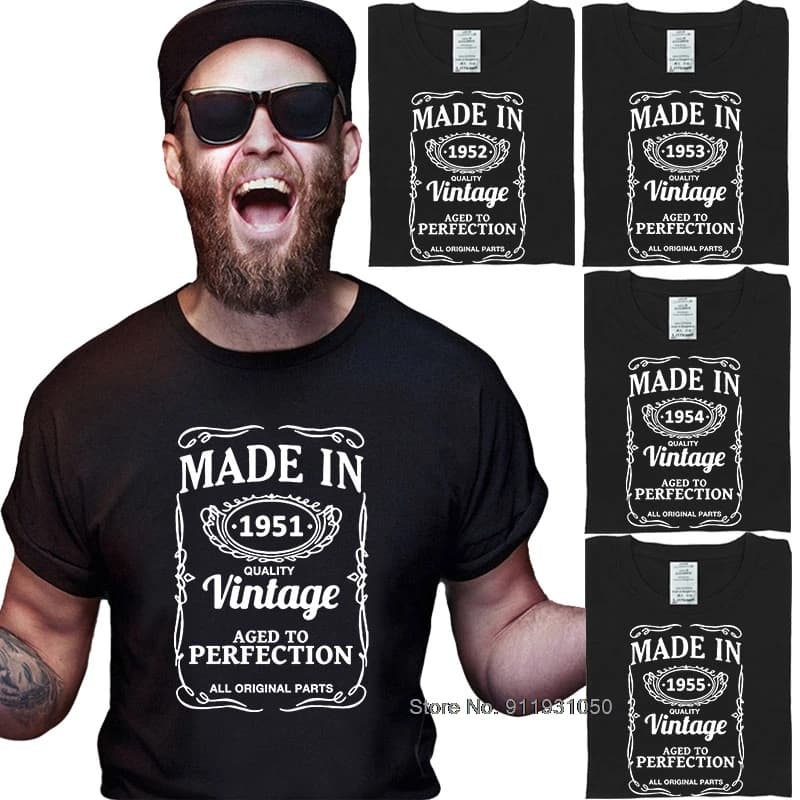 T-shirt imprimé homme 66 67 68 69 70 ans cadeau 1951 1952 1953 1954 1955 motif 100% coton anniversaire T-shirt XS-XXXL