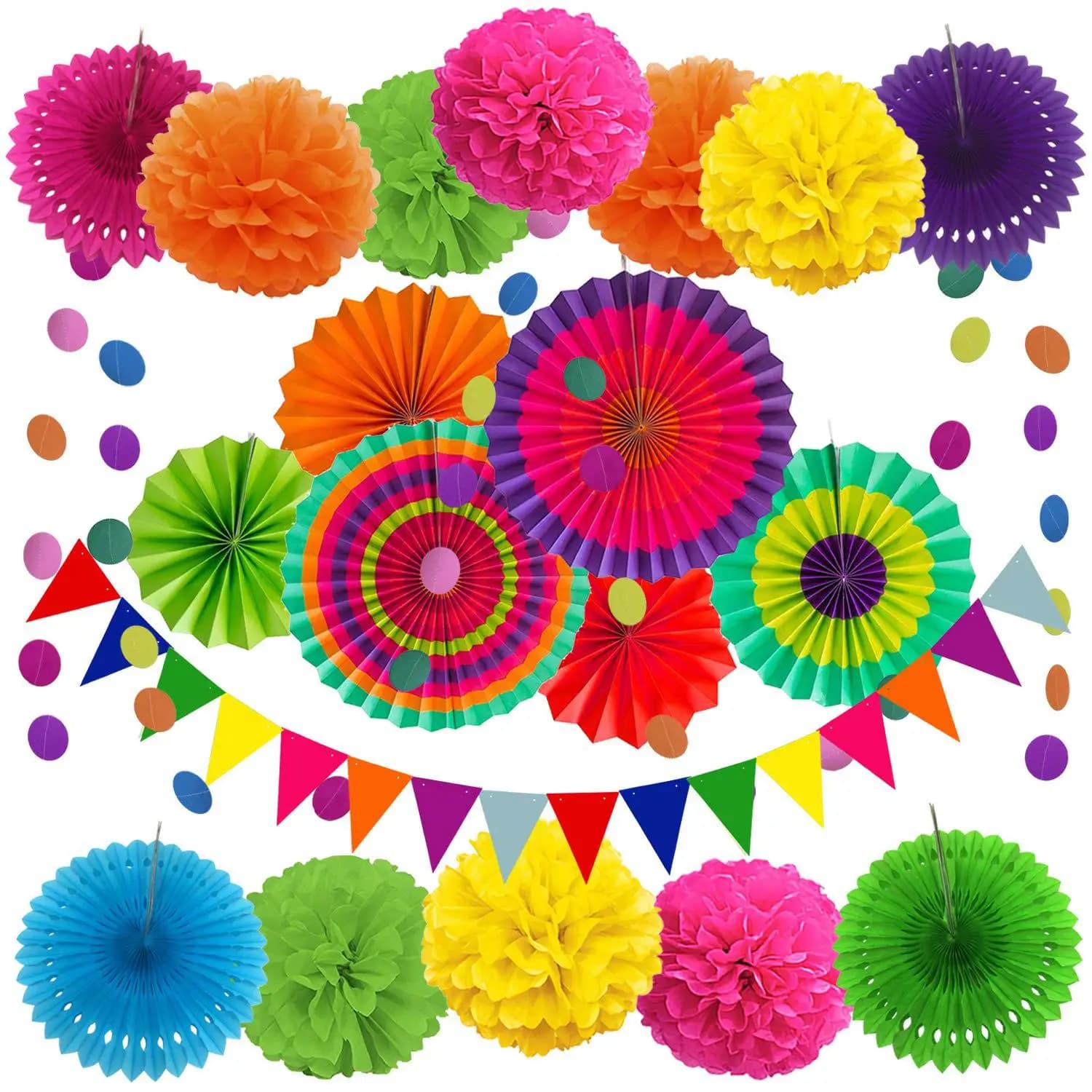 Guirxiété de Fleurs en Papier, 21 Pièces, Drapeaux de GérBunting, Pompons, pour Décoration de Noël, Mariage, ixPréChristophe, Anniversaire, Décor de Salle