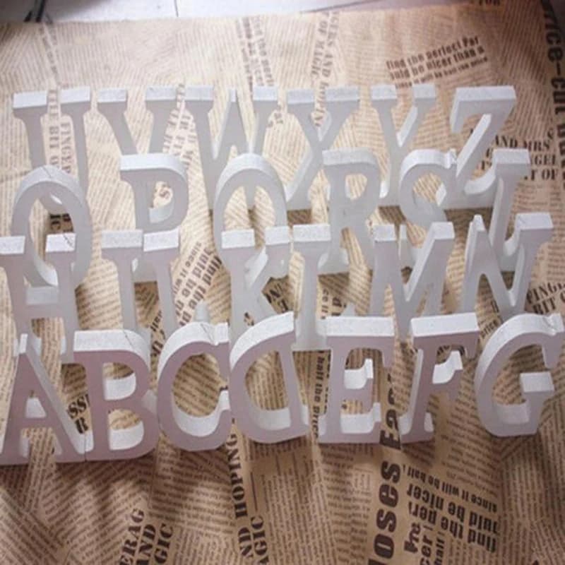 Lettres de l'alphabet en bois blanc de 8CM, pour mariage, fête d'anniversaire, décoration de maison, bricolage, décoration de porte murale, lettre de conception de nom personnalisée