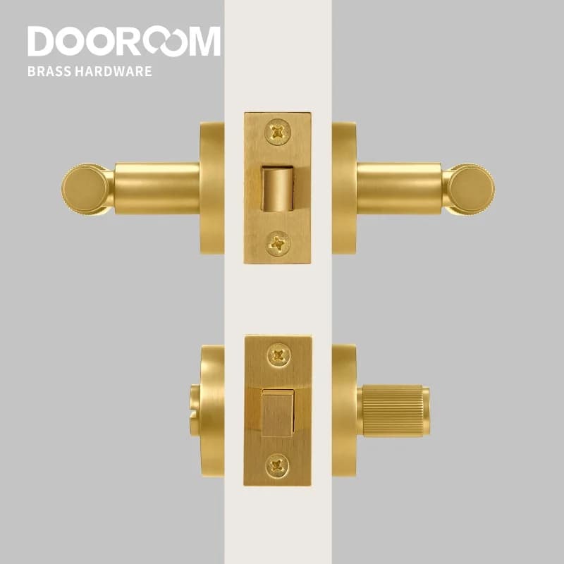 Ensemble de poignées de porte en laiton Dooroom pour intérieur, chambre, salle de bain, ensemble de serrures factices, serrures de passage pour intimité, loquet tubulaire, poignée à pouce linéaire