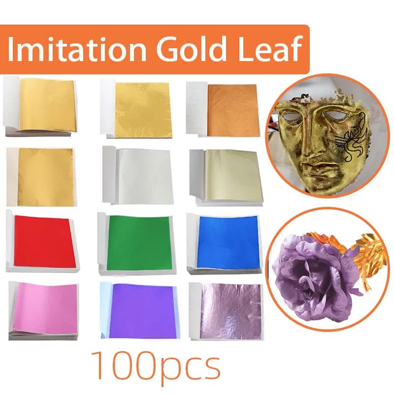 Feuilles d'imitation de feuilles d'or, 100 pièces, papier argenté brillant, feuille de cuivre, dorure, bricolage, artisanat, décoration, lignes d'art, peintures murales colorées