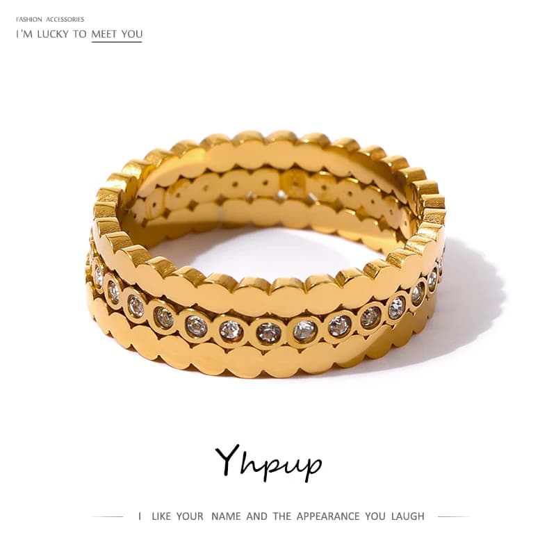 Yhpup-Bague ronde en acier inoxydable pour femme, bijoux exquis, bling cubique, contre-indiqué, tempérament, cadeau de mariage, cone, SION L
