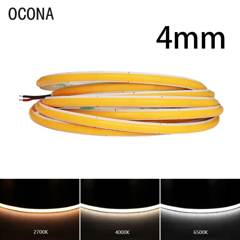 Bande Lumineuse LED COB Étroite de 4mm pour Décoration Murale de Voiture, Ruban Blanc Chaud et Froid de 12V, 24V, 480LED, Barre Lumineuse à Intensité Réglable de 5000K